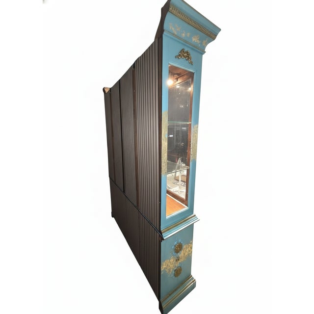"The Blue Duchess" Hand Painted Neoclassical Display Armoire, China Hutch For Sale - Image 10 of 16