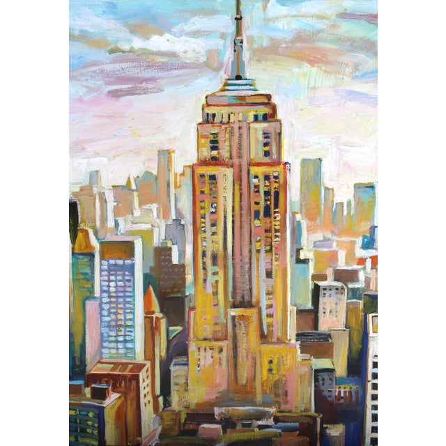 "Aerial View of Empire State Building" Contemporary Expressionist Large Acrylic Oil Painting by Natalia Bessonova For Sale - Image 4 of 10