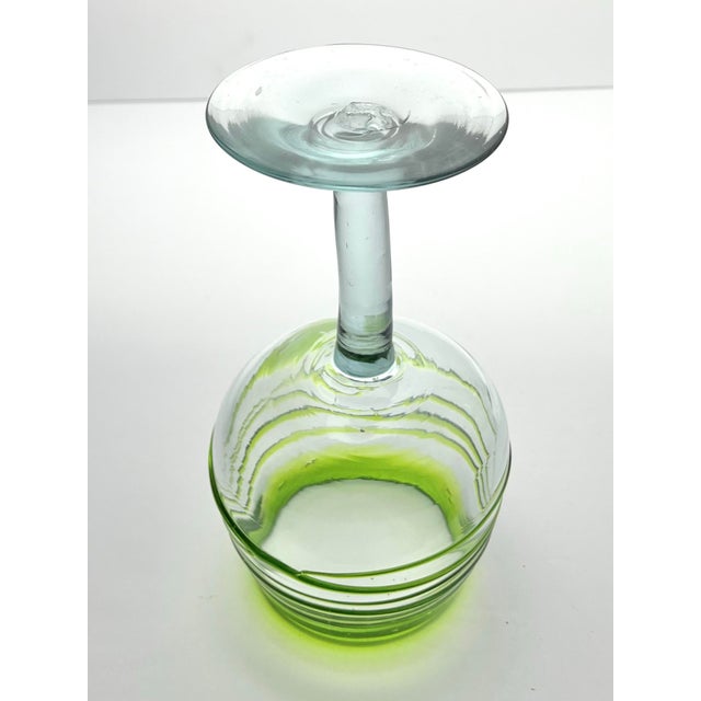 Set of 4 Lime Green Swirl Handblown Mexican Margarita, Water, Wine Glasses For Sale In Dallas - Image 6 of 6