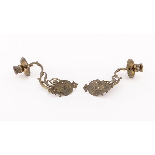 Brass Pair of French Empire Style Brass Swing-Arm Wall Sconces For Sale - Image 8 of 9