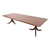 Baker Furniture Style Georgian English Yew Wood and Mahogany Double Pedestal Extension Dining Table, Newly Refinished For Sale