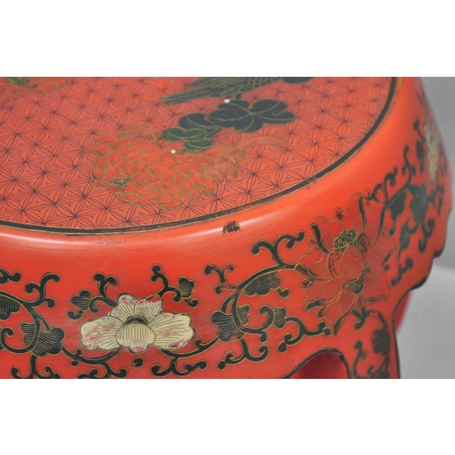 Vintage Chinoiserie Red Lacquer Plant Stand Garden Stool Drum Side Table (B) For Sale - Image 12 of 14