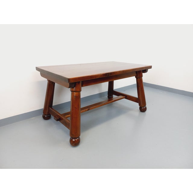 Brutalist Dining Table in Dark Pine Wood by Georges Robert, 1960s For Sale - Image 14 of 18