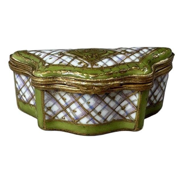 1860 French Sevres Neoclassical Green Gold Porcelain Box For Sale