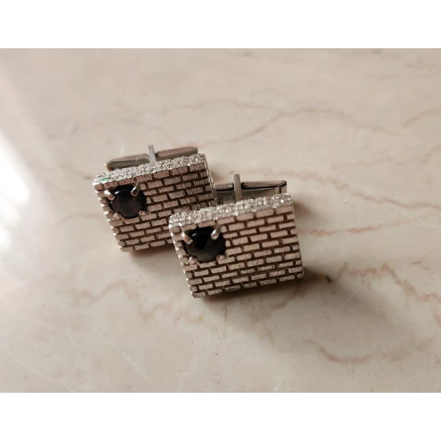 1960s Modernist Sterling Silver with Stone Cufflinks Stamped sterling stone appears as onyx approximately .75 x .5 x 1...