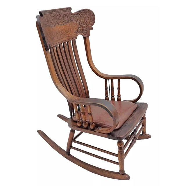 Antique 1890s Victorian Oak Rocking Chair – Large Pressed Back Rocker ...