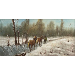 C. Vergani, Snowfall in the Park, Oil Painting on Canvas, 20th Century For Sale