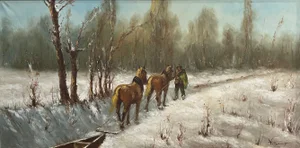 C. Vergani, Snowfall in the Park, Oil Painting on Canvas, 20th Century