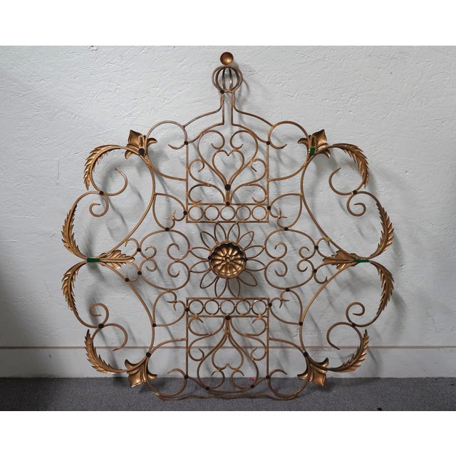 Gold Hanging Scrolled Iron Wall Art W. Gold Finish For Sale - Image 8 of 8