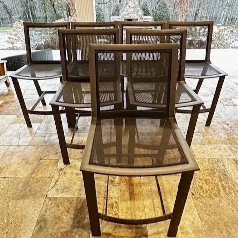 Gray Set of 7 Brown Jordan Outdoor Bar Stools For Sale - Image 8 of 10
