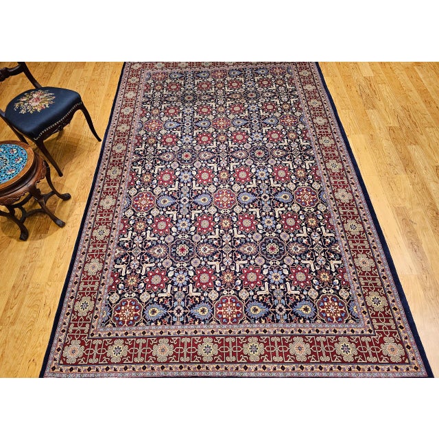 Vintage Persian Tabriz Afshan Rug, Hand-Knotted Wool, Allover Geometric Caucasian Kuba Pattern, Navy & Red, 7x10 For Sale - Image 9 of 18