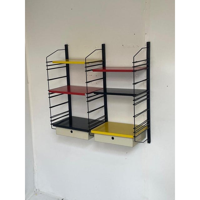 Gold Dutch Modular Wall System with 4 Shelves and 2 Drawers from Drentea, 1960s For Sale - Image 8 of 9