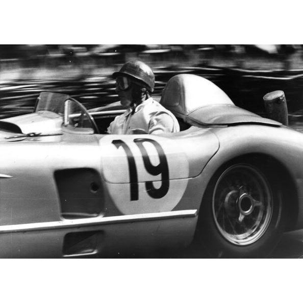 Mercedes Racer Argentinian race car driver Juan Fangio (1911 - 1995) in his Mercedes at Le Mans, June 1955. The race saw...