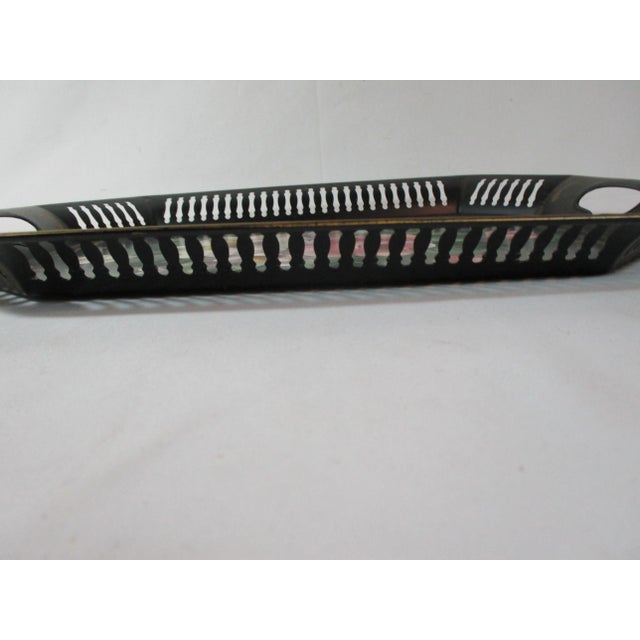 Black Vintage Hand Painted Floral Reticulated Tole Tray For Sale - Image 8 of 9