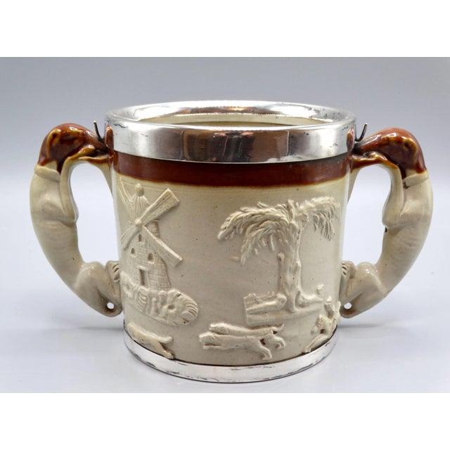 Beige 19th-C English Traditional Salt Glazed With Silver Collar & Whippet Dog Loving Cup / Vessel For Sale - Image 8 of 9