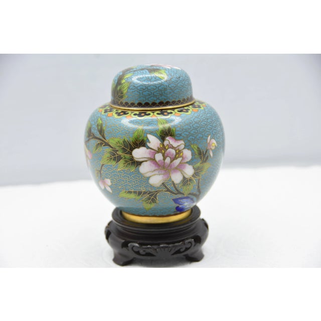 Chinese Cloisonné Enamel and Brass Ginger Jar With Stand For Sale - Image 10 of 10