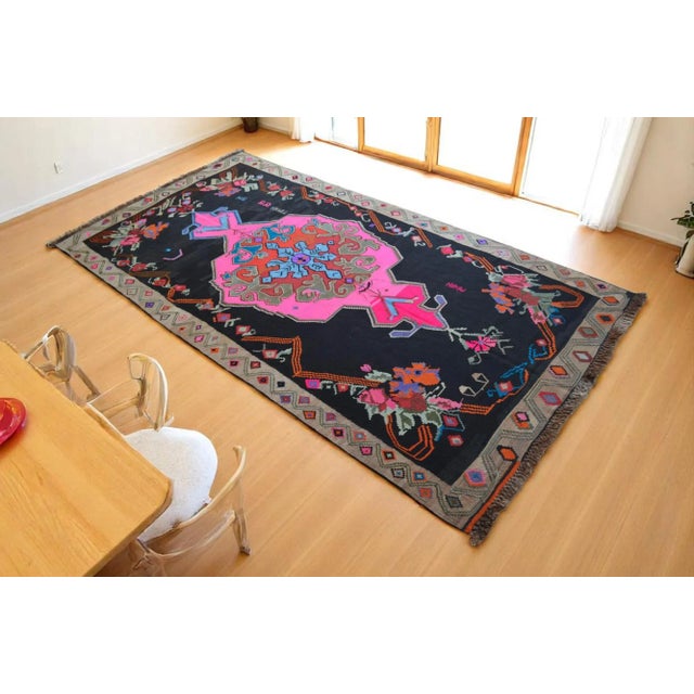 Tribal Handwoven Turkish Kilim Rug Anatolian Tribal Pink Rug - 6′5″ X 12′10″ For Sale - Image 3 of 12