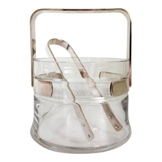 1970s Italian Silver Plate Ice Bucket & Tongs Set For Sale