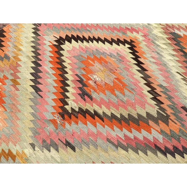 Teal Vintage Diamond Design Turkish Kilim Rug - 68" X 116.5" For Sale - Image 8 of 11