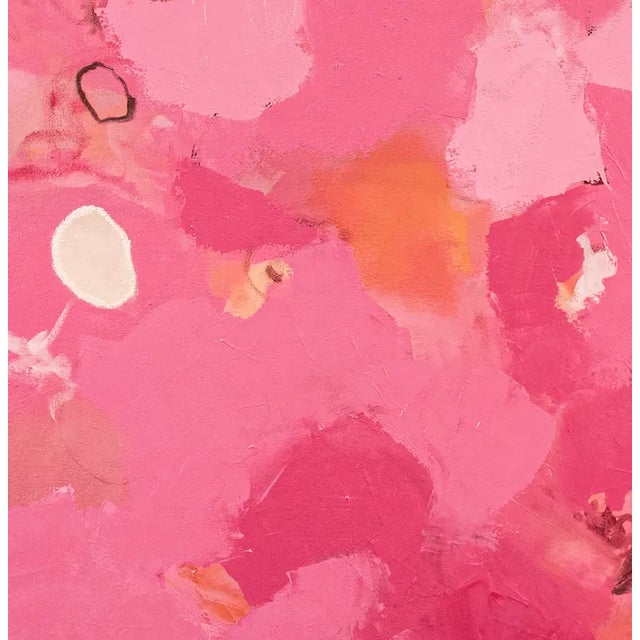 Play #13 is an original contemporary abstract oil painting on canvas (30x30). Layered pink and rose fields create an...