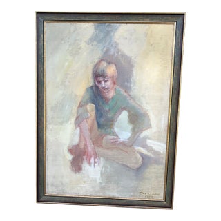 American School 20th Century Portrait of a Seated Boy, Oil on Canvas, Signed and Dated 1969 Framed by Don Carr For Sale