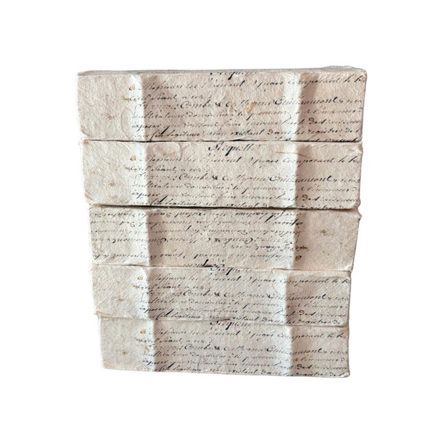 Rustic European 2010s Restoration Hardware Petite Tomes Parchment Handcrafted Books – Set of 5 Rustic Book Stack For Sale - Image 3 of 11
