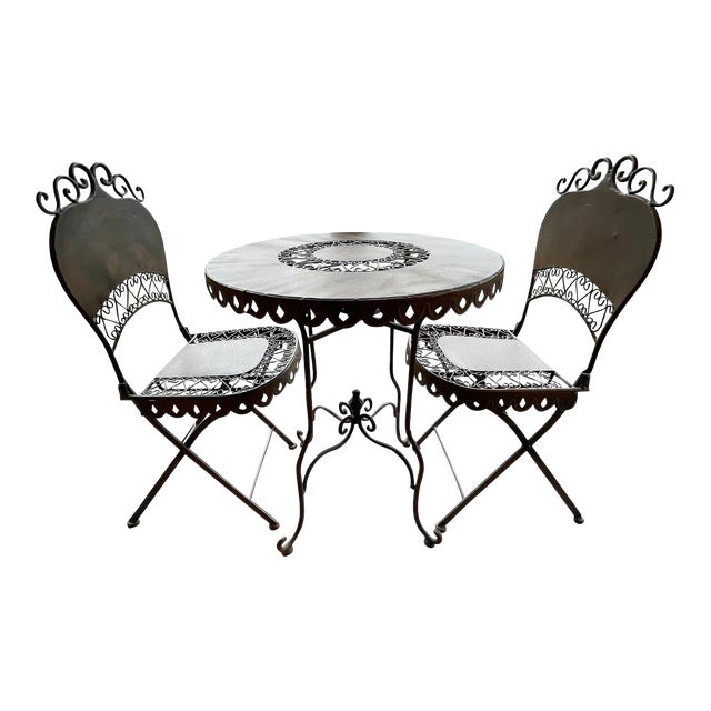 Vintage Bronze Colored Three Piece Bistro Set Chairish