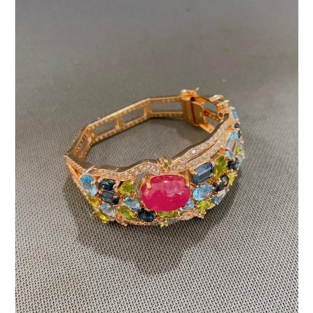 Early 21st Century Bochic "Capri" Vintage London Topaz, Ruby & Peridot Bangle -18K Gold & Silver For Sale - Image 5 of 18