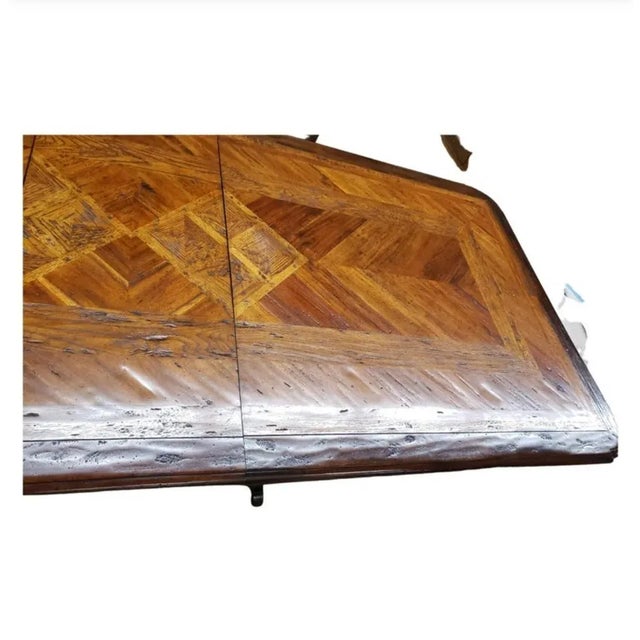 1980s Dennis & Leen Baroque Style Walnut Oak Mahogany Parquetry Trestle Dining Table For Sale - Image 5 of 13