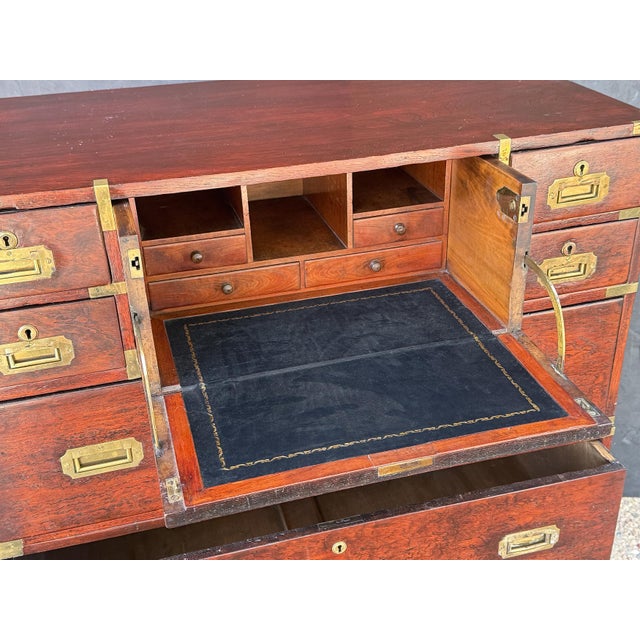 British Military Officer's Campaign Secretary Chest of Brass-Bound Mulberry Wood For Sale In Austin - Image 6 of 14