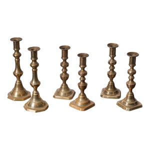 Three Pairs of Brass Candlesticks, 19th Century