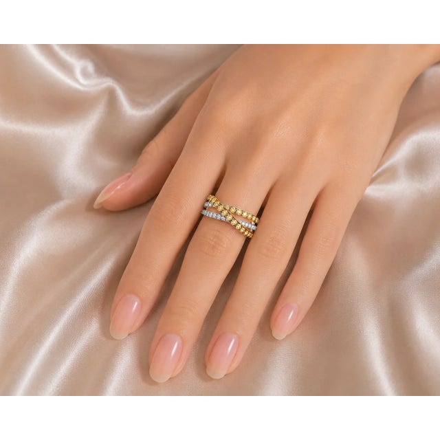 Art Deco 1970s 14K White Gold Champagne Diamond Wide Bridge Band Ring, Size 7 For Sale - Image 3 of 3