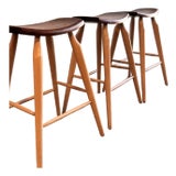 Set of 3 Signed Stephen Swift Cherry and Ash Bar Stools (1996) For Sale