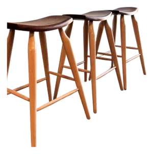 Set of 3 Signed Stephen Swift Cherry and Ash Bar Stools (1996)