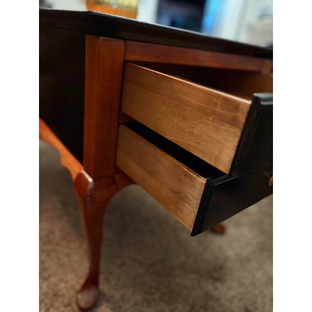1960s Refinished Queen Anne Style Side Table Featuring Painted Black Drawers and Gold Hardware. For Sale - Image 9 of 12