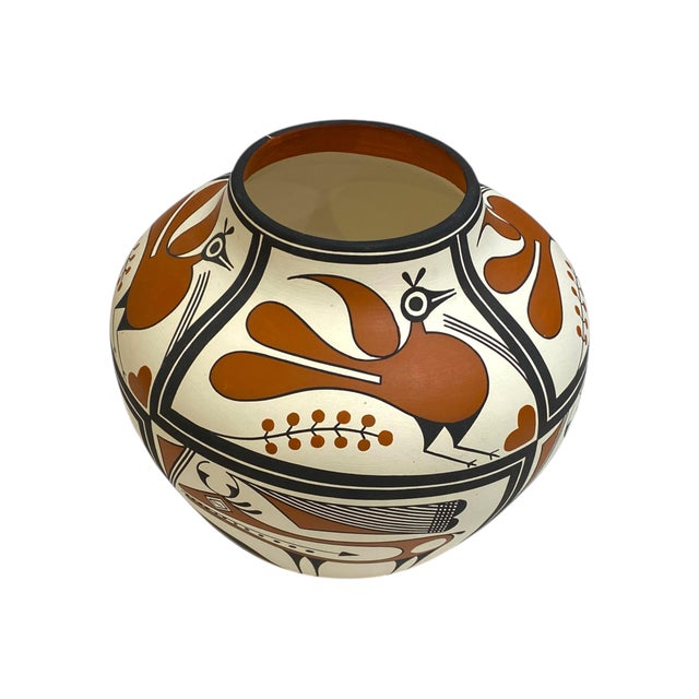 Large Adrian Vallo (Acoma Pueblo) New Mexico Native American Olla Jar/Vase With Heartline Deer and Bird Motif For Sale - Image 13 of 13