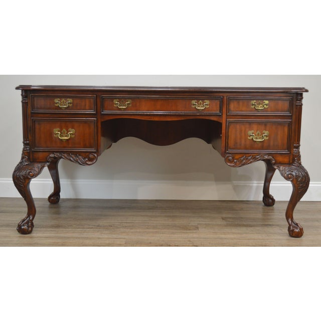 Sligh Ellis Line Mahogany Chippendale Style Claw Foot Leather Top