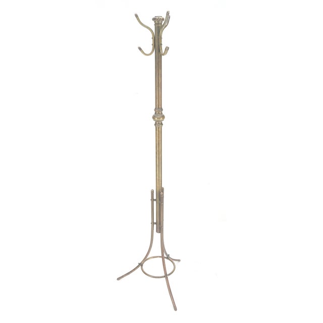Vintage c1950s Solid Brass Tube Tripod Base Free Standing Coat Rack Nice Patina! For Sale - Image 6 of 13