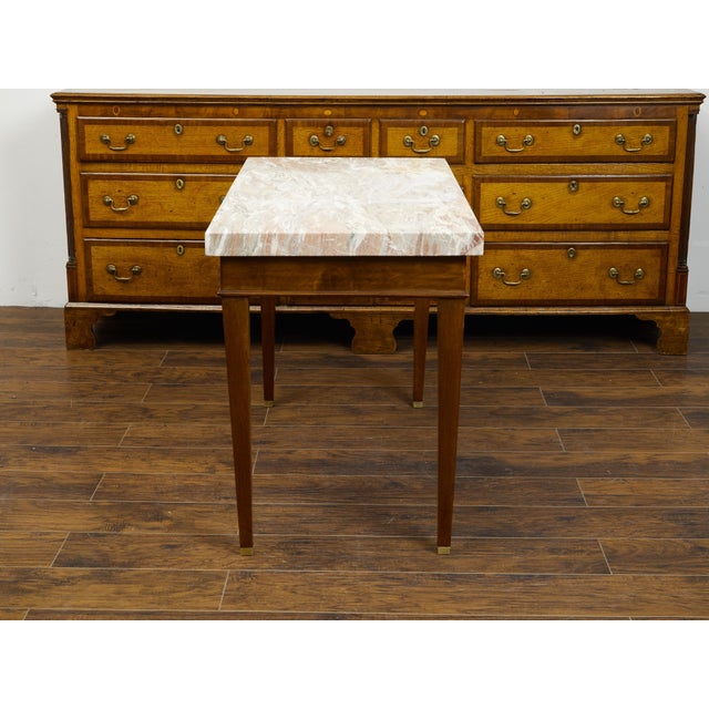 French 19th Century Walnut Table with Marble Top, Single Drawer and Tapered Legs For Sale - Image 10 of 10