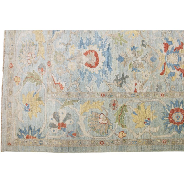2020s Modern Handmade Sultanabad Wool Rug With Allover Pattern in Light Blue For Sale - Image 5 of 8