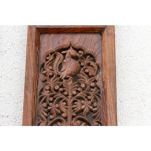 Wood Pair of Tall Handcarved Antique Peacock Panels For Sale - Image 7 of 10