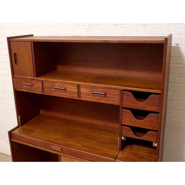 Vintage Mid-Century Modern Teak Secretary Desk With Fold-Down Writing Surface For Sale In Los Angeles - Image 6 of 12