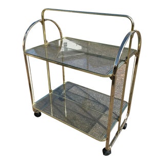 Milo Baughman Style Brass Collapsible Bar Cart For Sale