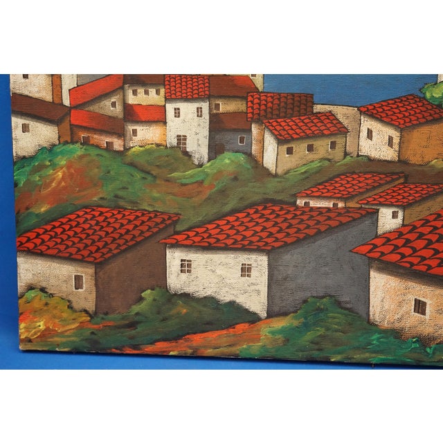 1920s René Pinard, View of a Village with Seascape, 1920s-1940s, Oil on Canvas For Sale - Image 5 of 10