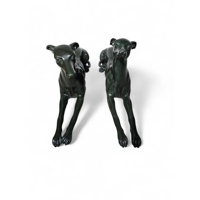 Italian Greyhound Statues in Green Patinated Bronze, 1950s, Set of 2 For Sale - Image 9 of 12