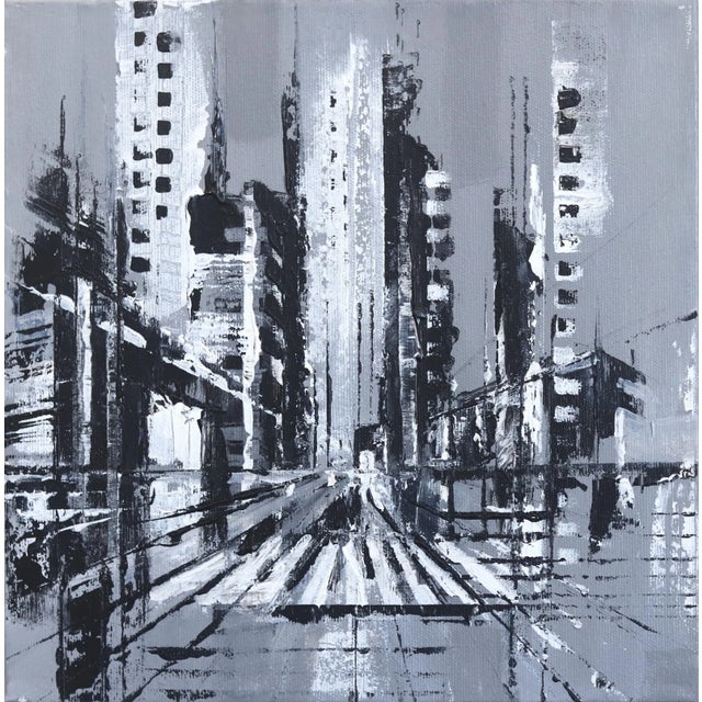 ''Nc 05'' Black and White City Painting by Ivana Milosevic For Sale