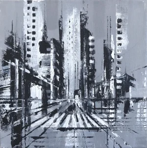 ''Nc 05'' Black and White City Painting by Ivana Milosevic