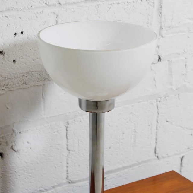 Metal Chrome & White Glass Bowl-Shaped Shade Table Lamp (K: Sf) For Sale - Image 7 of 8