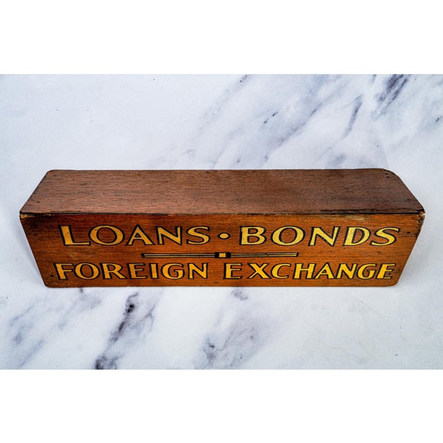 Hand Painted Antique Loans Bonds Foreign Exchange Desk Sign Bank Finance For Sale - Image 10 of 14