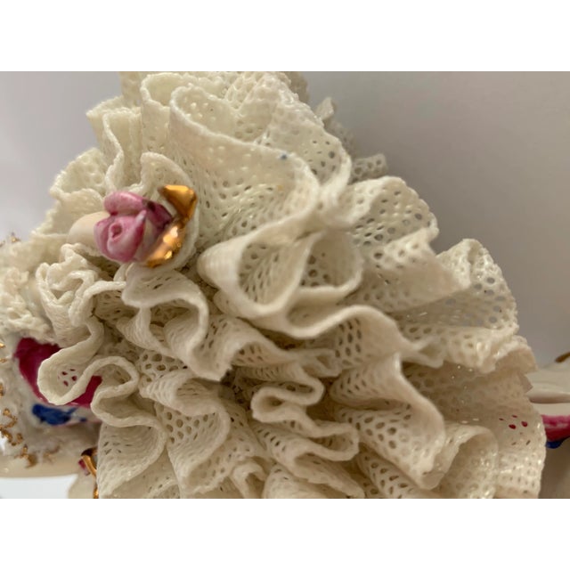 Vintage Dresden Rococo-Style Porcelain Figurine in a Lace Ball Gown, Circa 1955 by Germany’s Porzellanfabrik Al-Ka Kunst Alboth & Kaiser k.g. For Sale - Image 10 of 11